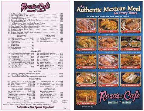 Rosas tortilla factory menu - Comes with pint of rice, pint of beans, guacamole salad, grated cheese, sour cream, grilled vegetables, roasted jalapeños and one dozen hot flour tortillas. Beef $37.99. Chicken $33.99. Combination $35.99. Fajita Platter (12) All fajitas can be made with queso and/or guacamole on them at no extra cost.